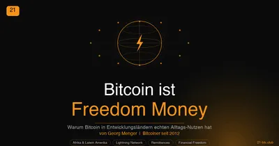 Bitcoin Freedom Money – Globus mit Lightning-Bolt, verbundene Welt, 21 BTC Club