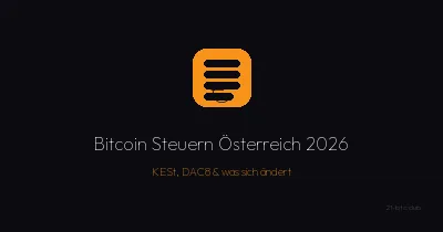 Bitcoin Steuern Österreich 2026 – KESt und DAC8 Meldepflicht erklärt, Paragraphenzeichen mit Bitcoin-Symbol, 21 BTC Club